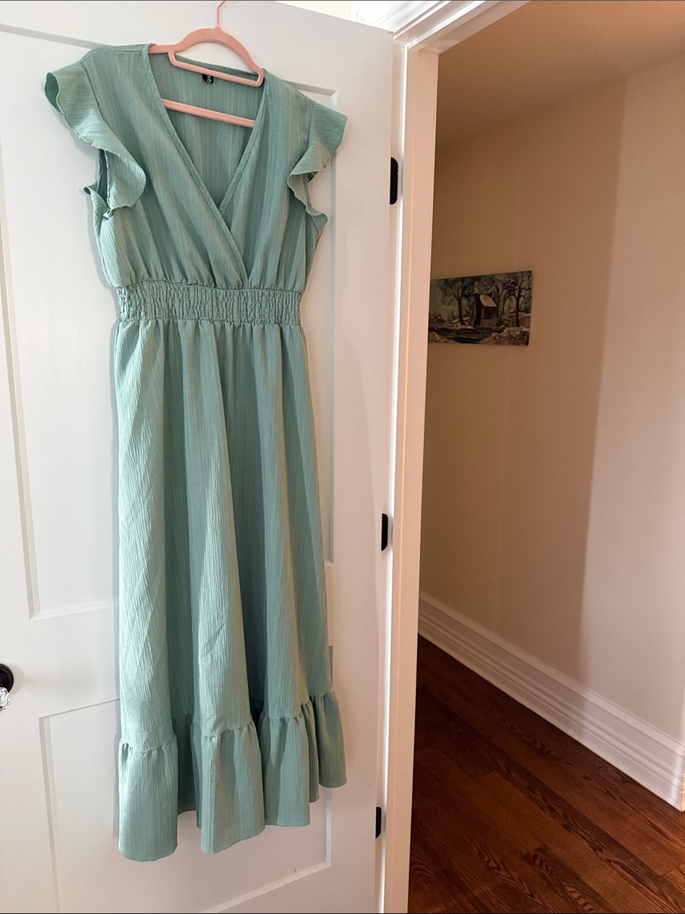 Never Worn Mint Green Ruffled Sleeve Midi Dress